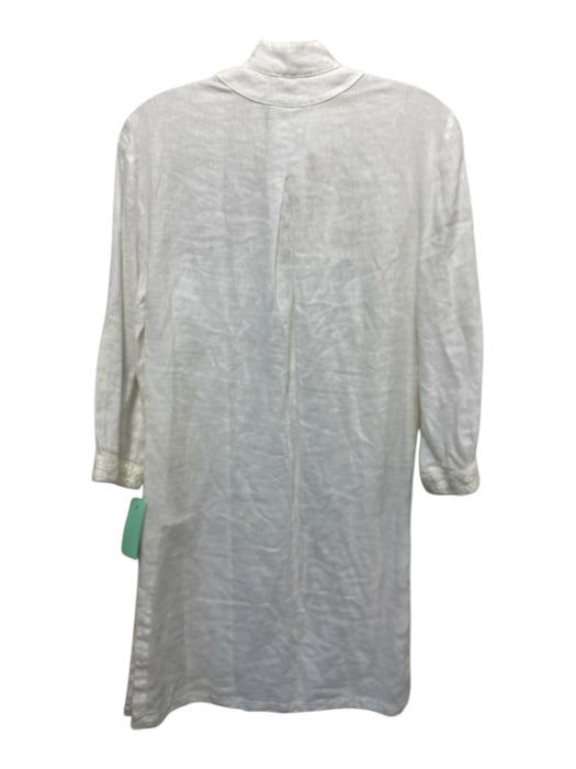 120% Lino Size M White Linen Sequin Embroidered stand collar 3/4 Sleeve Dress White / M