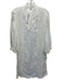 120% Lino Size M White Linen Sequin Embroidered stand collar 3/4 Sleeve Dress White / M
