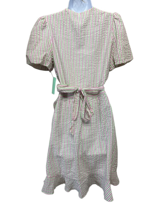 Draper James Size S White, Pink & Green Polyester & Cotton Textured Wrap Dress White, Pink & Green / S