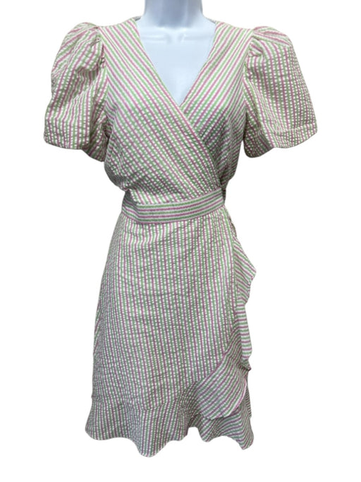 Draper James Size S White, Pink & Green Polyester & Cotton Textured Wrap Dress White, Pink & Green / S