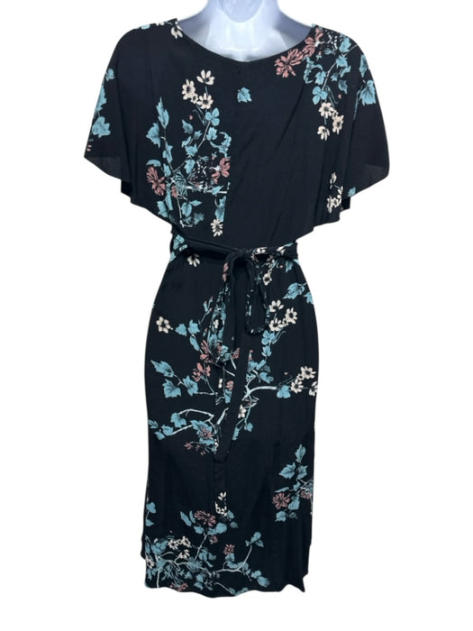 Cleobella Size XS Black, Blue & Pink Viscose Floral Short Flutter Sleeve Dress Black, Blue & Pink / XS