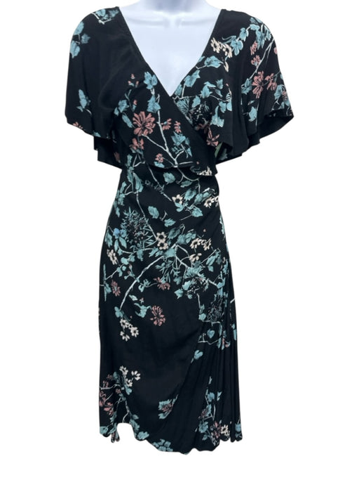 Cleobella Size XS Black, Blue & Pink Viscose Floral Short Flutter Sleeve Dress Black, Blue & Pink / XS
