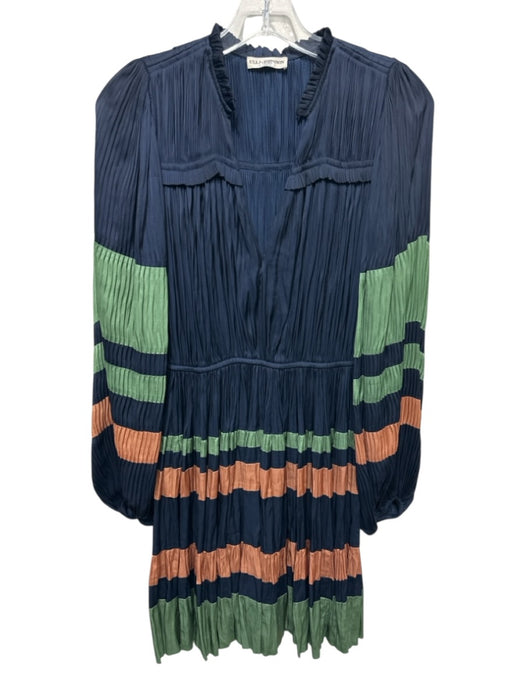 Ulla Johnson Size XS Blue, Green & Orange Polyester Satin Long Sleeve Dress Blue, Green & Orange / XS