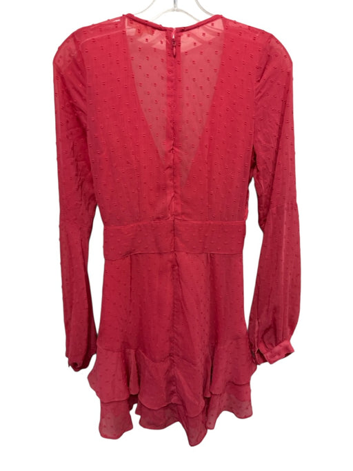For Love & Lemons Size XS Coral Red Polyester Long Sheer Sleeves Dot Dress Coral Red / XS