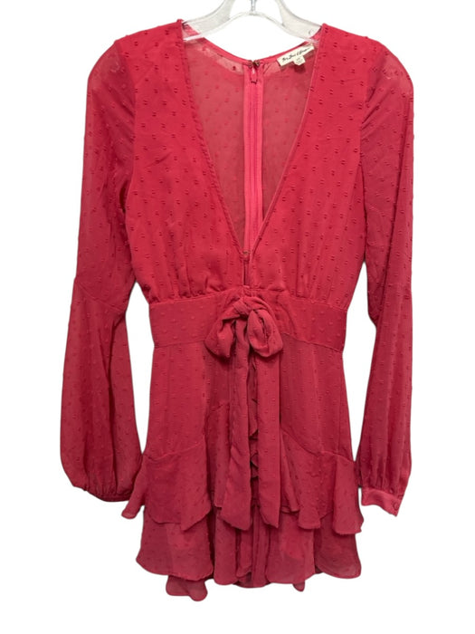 For Love & Lemons Size XS Coral Red Polyester Long Sheer Sleeves Dot Dress Coral Red / XS