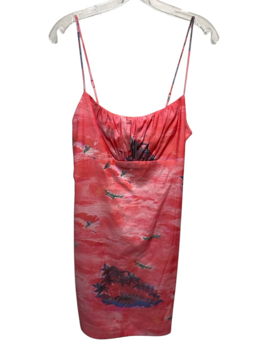 Staud Size S Coral Pink & Multi Rayon Blend Spaghetti Strap Surfers Dress Coral Pink & Multi / S