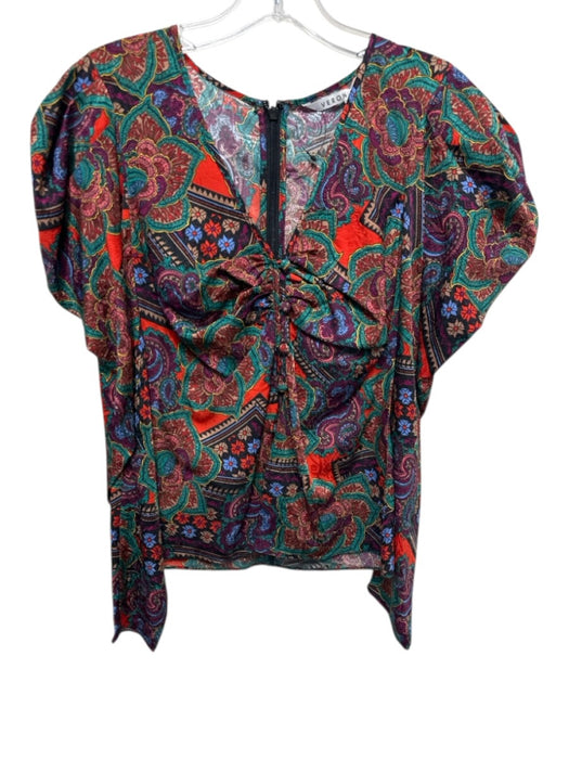 Veronica Beard Size XS Red, Teal, Multi Silk & Viscose Long Sleeve Top Red, Teal, Multi / XS