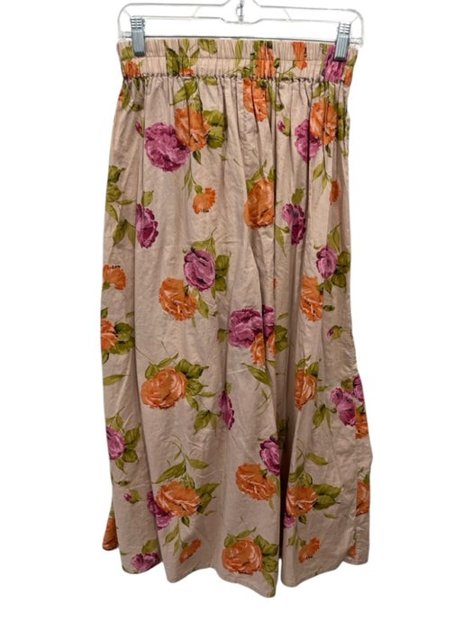 Stefanel Size S Beige, Orange, Pink Cotton Floral Elastic Waist Wide Leg Pants Beige, Orange, Pink / S