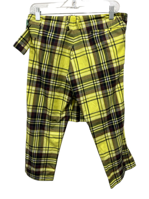 LimiFeu Size S Yellow, Brown & Multi Polyester Plaid Pleated Skirt Buckle Pants Yellow, Brown & Multi / S