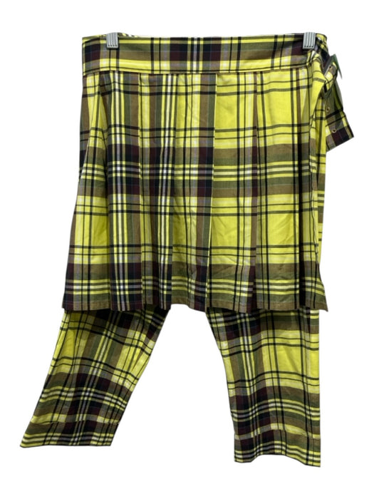 LimiFeu Size S Yellow, Brown & Multi Polyester Plaid Pleated Skirt Buckle Pants Yellow, Brown & Multi / S