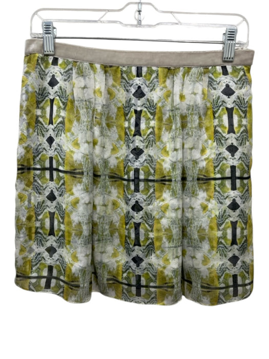 Theyskens Theory Size M Green, Gray & Black Silk Velvet Trim Semi Sheer Skirt Green, Gray & Black / M