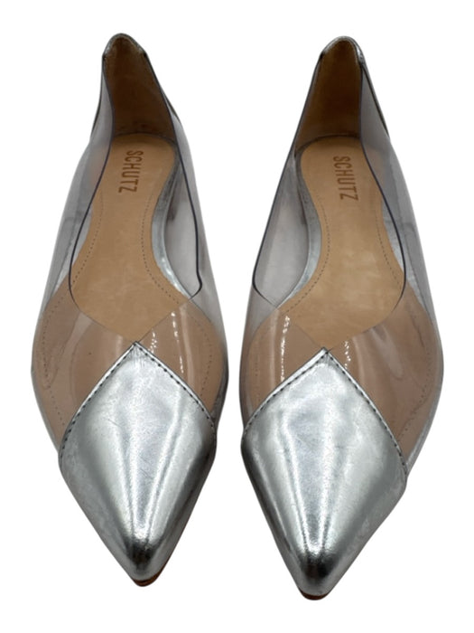 Schutz Shoe Size 8 Silver & Clear Vinyl & Leather Transparent Metallic Flats Silver & Clear / 8