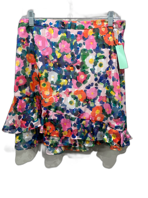 Saloni Size 10 Pink & Multi Polyester Flocked Detail Floral Ruffle Hem Skirt Pink & Multi / 10
