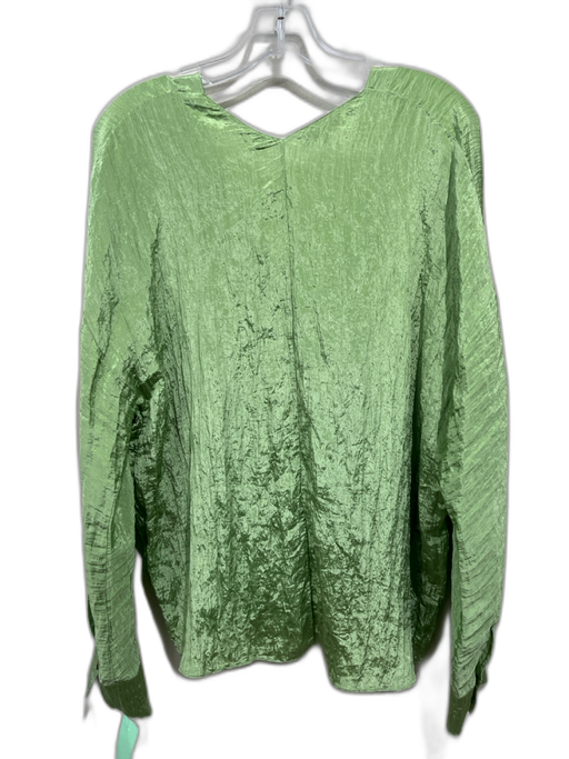 Vince Size L Green Polyester Crinkle V Neck Long Sleeve Top Green / L