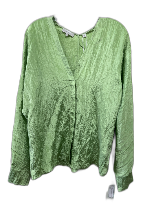 Vince Size L Green Polyester Crinkle V Neck Long Sleeve Top Green / L