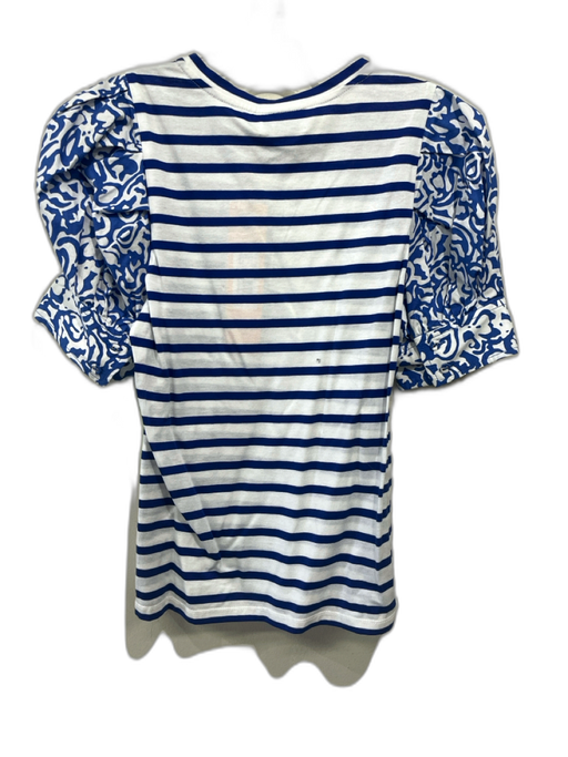 Tanya Taylor Size XS Blue & White Cotton stripe & abstract Short Puff Sleeve Top Blue & White / XS