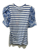 Tanya Taylor Size XS Blue & White Cotton stripe & abstract Short Puff Sleeve Top Blue & White / XS