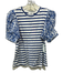 Tanya Taylor Size XS Blue & White Cotton stripe & abstract Short Puff Sleeve Top Blue & White / XS