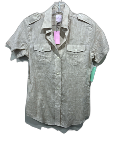 Ann Mashburn Size XS Sand Beige Linen Short Sleeve Epaulettes Button Down Top Sand Beige / XS