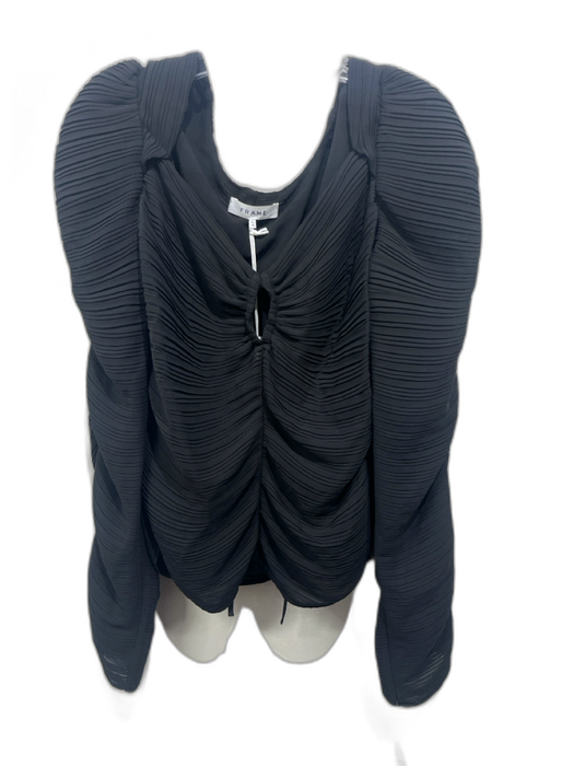 Frame Size XL Black Polyester Tie Pleated Puff Shoulder Long Sleeve Top Black / XL