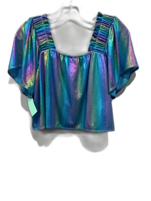 Queen of Sparkles Size S Iridescent Blue Polyester Blend Rainbow Top Iridescent Blue / S