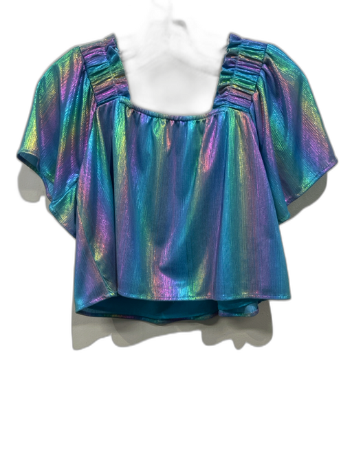 Queen of Sparkles Size S Iridescent Blue Polyester Blend Rainbow Top Iridescent Blue / S
