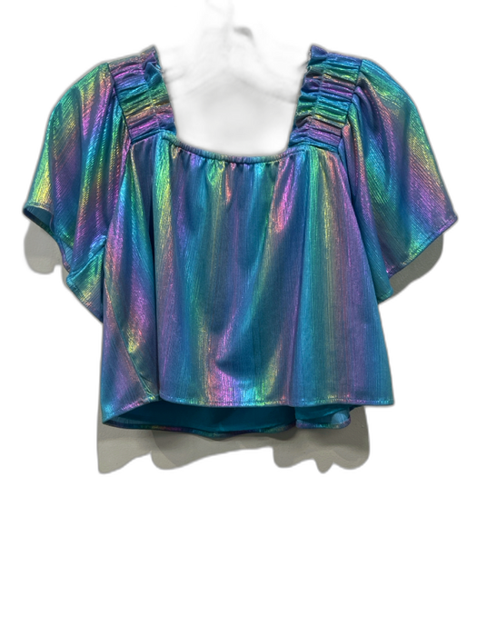 Queen of Sparkles Size S Iridescent Blue Polyester Blend Rainbow Top Iridescent Blue / S