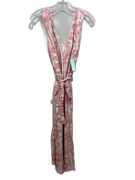 120% Lino Size 44 Peach Pink & white Linen Abstract Button Down Midi Dress Peach Pink & white / 44