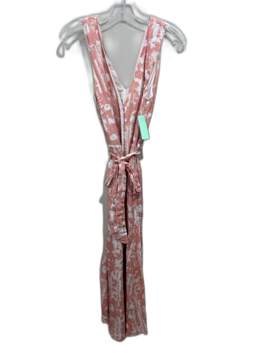 120% Lino Size 44 Peach Pink & white Linen Abstract Button Down Midi Dress Peach Pink & white / 44