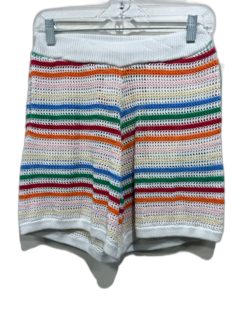 Casablanca Size XS White & Multi Cotton Crochet Knit Stripe High Rise Shorts White & Multi / XS
