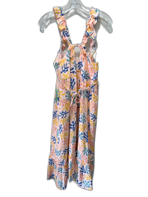 Maison Me Size M Peach, Blue, & Yellow Cotton Abstract Coral Print Ruffle Dress Peach, Blue, & Yellow / M