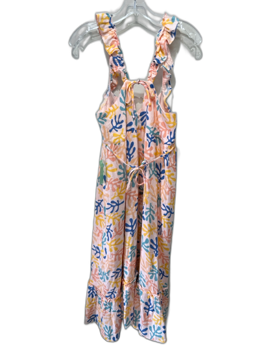Maison Me Size M Peach, Blue, & Yellow Cotton Abstract Coral Print Ruffle Dress Peach, Blue, & Yellow / M