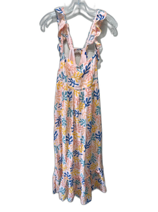 Maison Me Size M Peach, Blue, & Yellow Cotton Abstract Coral Print Ruffle Dress Peach, Blue, & Yellow / M