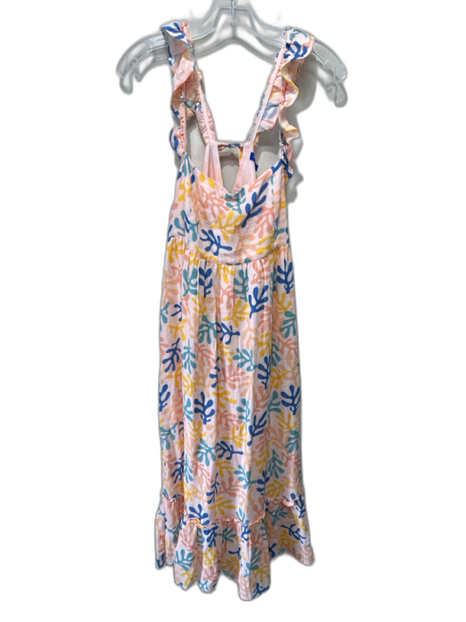 Maison Me Size M Peach, Blue, & Yellow Cotton Abstract Coral Print Ruffle Dress Peach, Blue, & Yellow / M