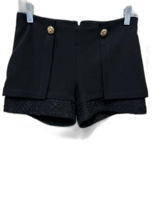Carolina Ronderos Size 8 Black Embroidered Decorative Buttons Back Zip Shorts Black / 8