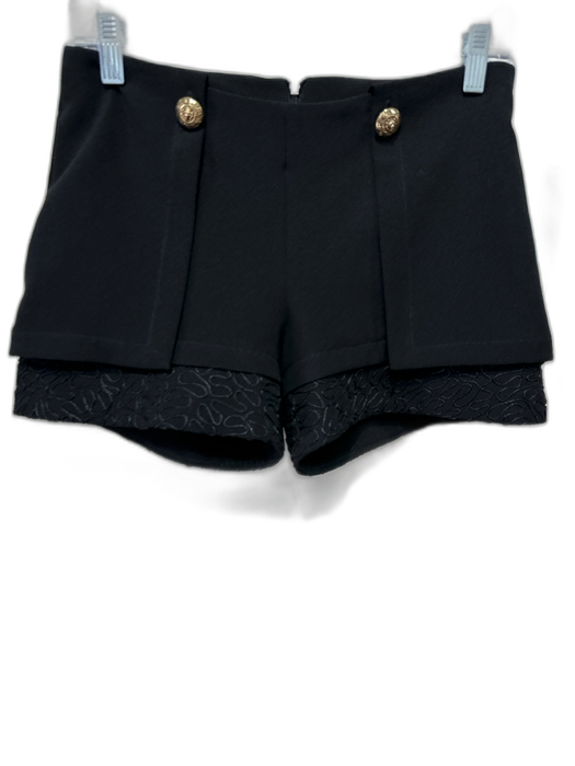 Carolina Ronderos Size 8 Black Embroidered Decorative Buttons Back Zip Shorts Black / 8