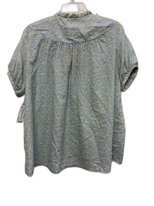 Alice Walk Size L White, Green & Blue Cotton Short Balloon Sleeve V Neck Top White, Green & Blue / L