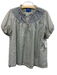 Alice Walk Size L White, Green & Blue Cotton Short Balloon Sleeve V Neck Top White, Green & Blue / L