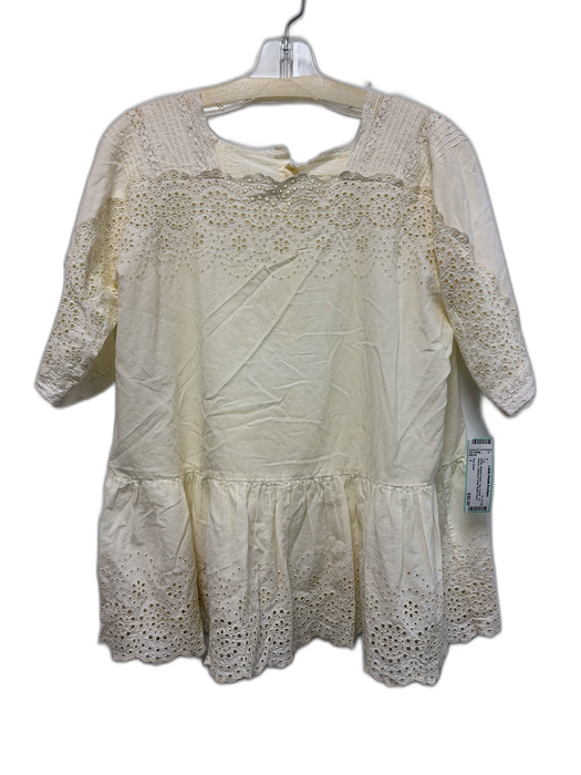 The Great Size 1 White Missing Fabric Tag Eyelet 1/2 Sleeve Gathered Detail Top White / 1