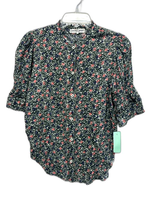 Apiece Apart Size 4 White, Green & Pink Viscose Abstract Floral 1/2 Sleeve Top White, Green & Pink / 4