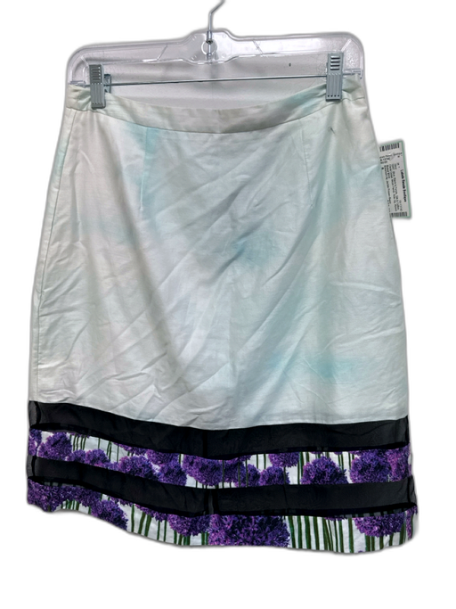 Emerson by Jackie Fraser-Swan Size 8 Blue, Black & Purple Silk & Cotton Skirt Blue, Black & Purple / 8