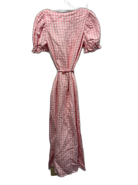 Sleeper Size M Pink & White Linen Blend Gingham Short Puff Sleeve Dress Pink & White / M