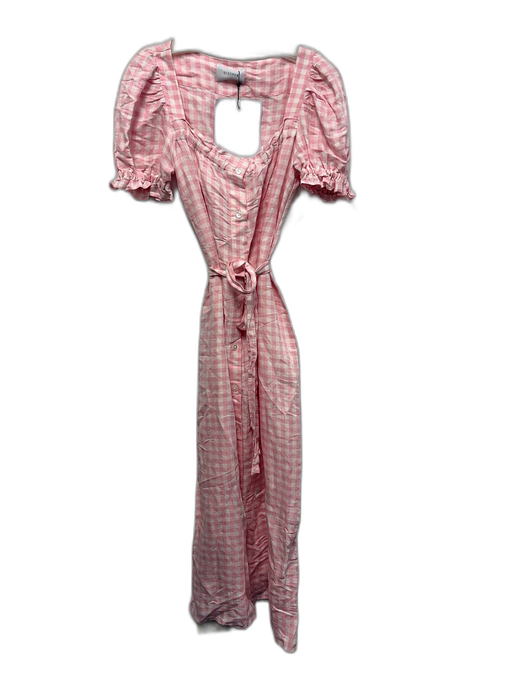 Sleeper Size M Pink & White Linen Blend Gingham Short Puff Sleeve Dress Pink & White / M