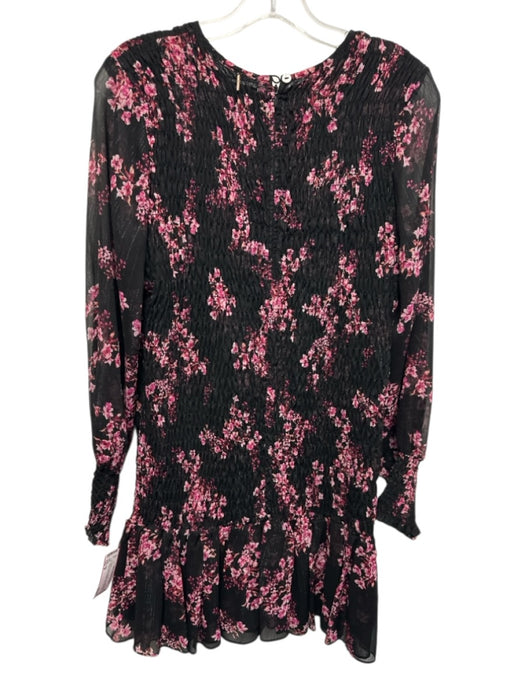 Misa Size M Black & Pink Polyester Long puff sleeve Floral Print Smocked Dress Black & Pink / M