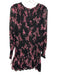 Misa Size M Black & Pink Polyester Long puff sleeve Floral Print Smocked Dress Black & Pink / M