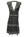 Sea New York Size 4 Black, Green, Multi Cotton Ruffle Cap Sleeve V Neck Dress Black, Green, Multi / 4