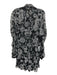 Misa Size L Black & Gray Viscose Long puff sleeve Floral Print Sheer Mini Dress Black & Gray / L