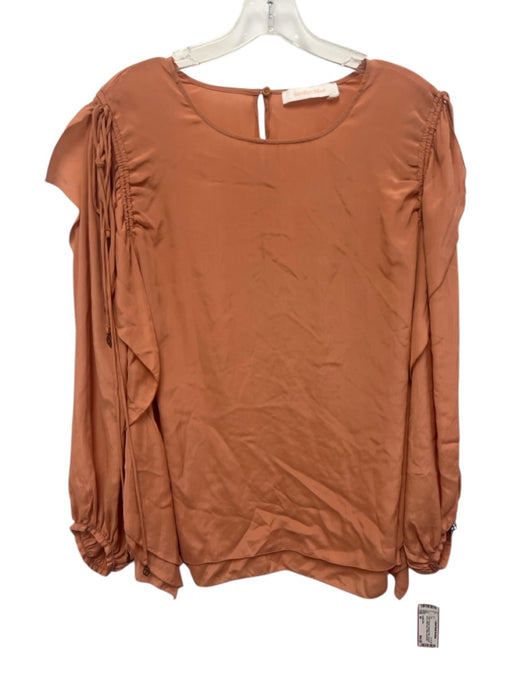 SeeByChloe Size 44 Peach Orange Viscose & Silk Long puff sleeve Wide Neck Top Peach Orange / 44