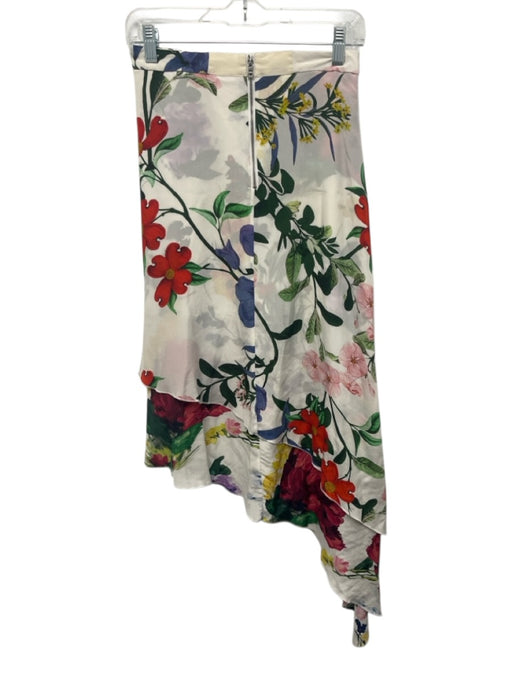 Alice + Olivia Size 2 White, Red, Green Silk ruffles Floral Print Midi Skirt White, Red, Green / 2