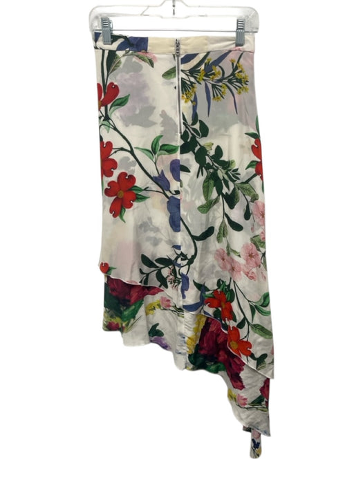 Alice + Olivia Size 2 White, Red, Green Silk ruffles Floral Print Midi Skirt White, Red, Green / 2